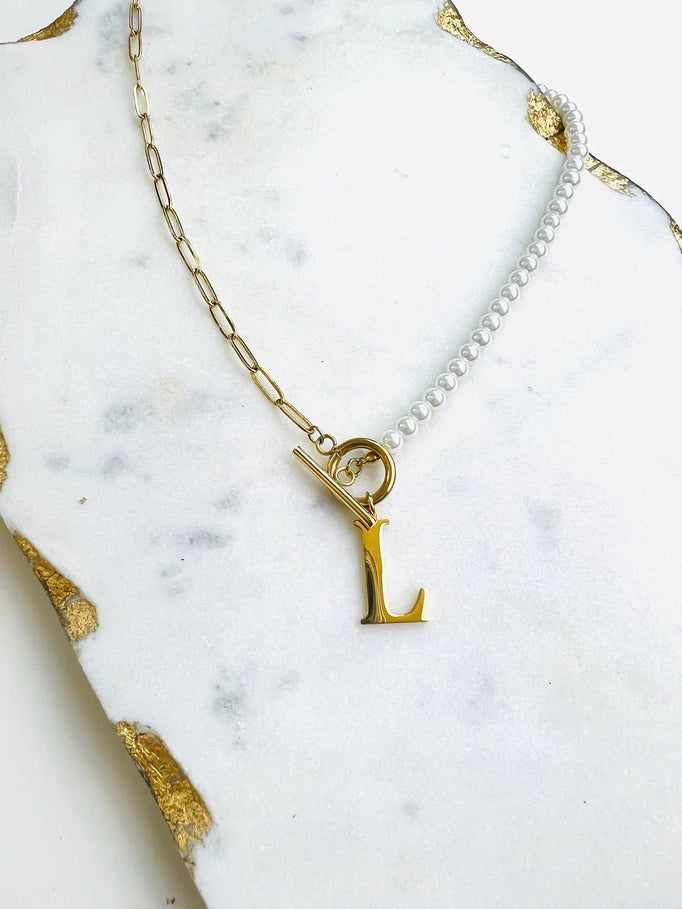 Pearl Chain Letter Necklace