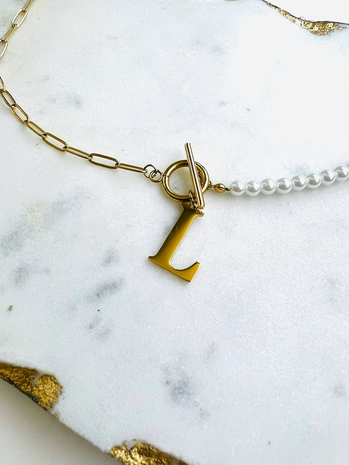 Pearl Chain Letter Necklace