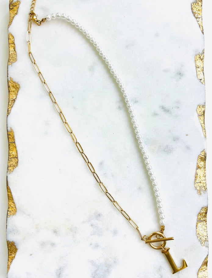 Pearl Chain Letter Necklace