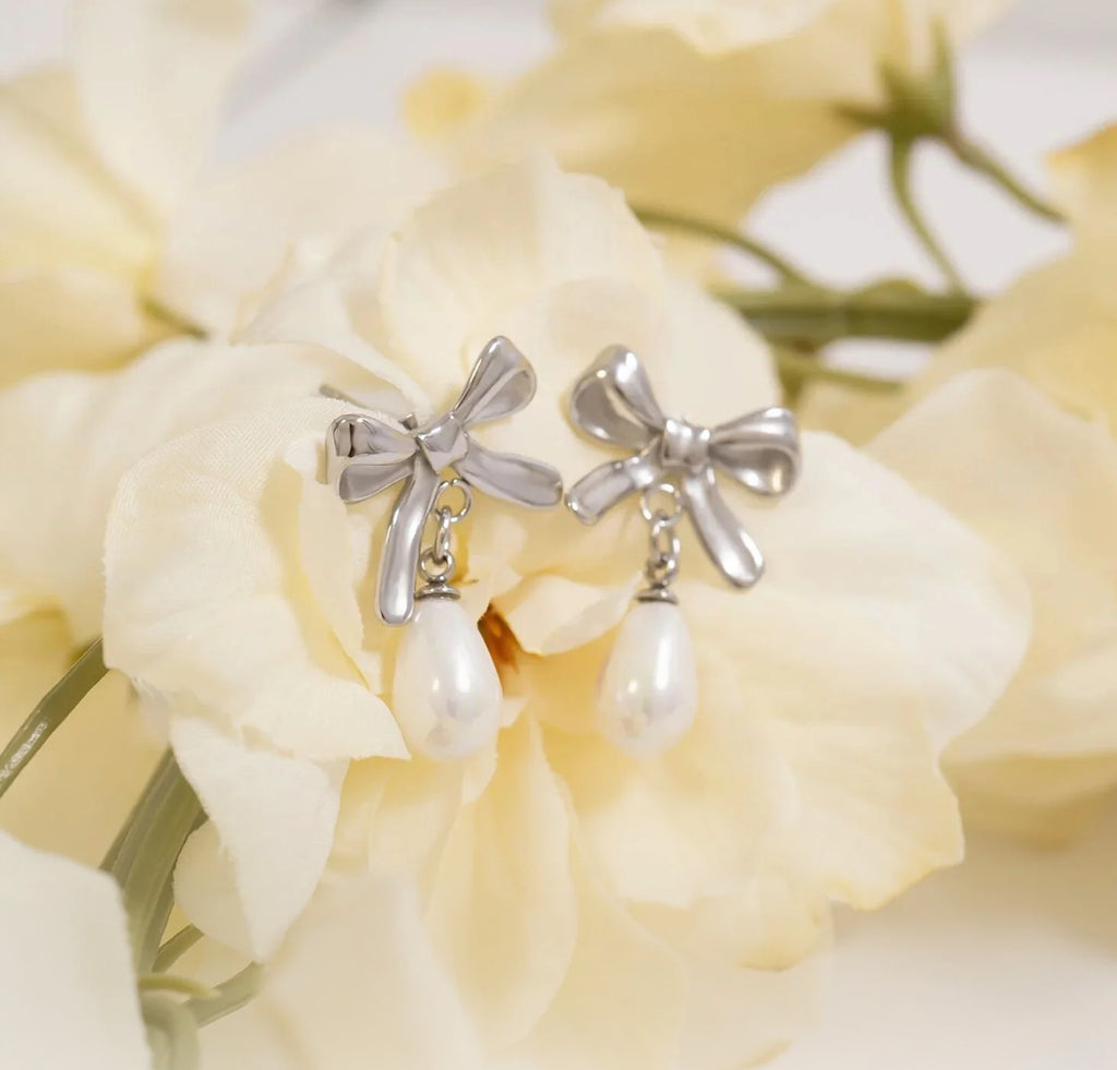 Bow And Pearl Earrings