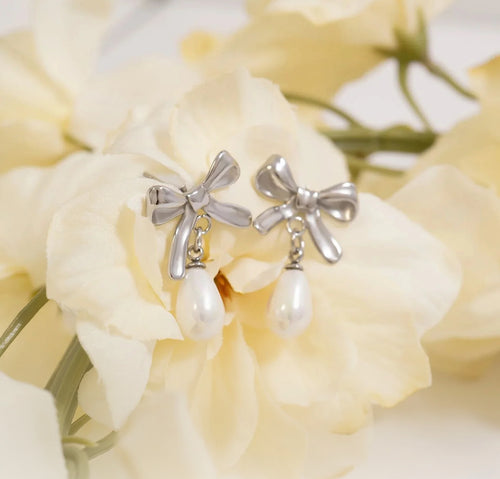 Bow And Pearl Earrings
