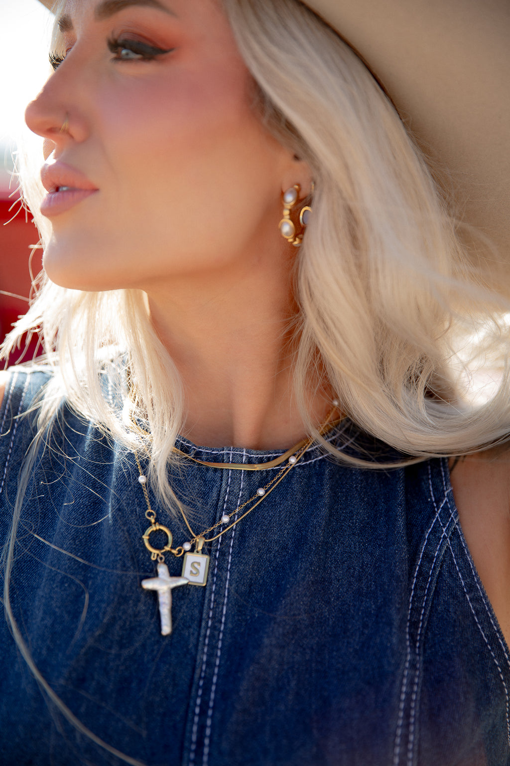 Pearl Snap Initial Necklace
