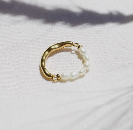 Half Pearl Half Gold Ring